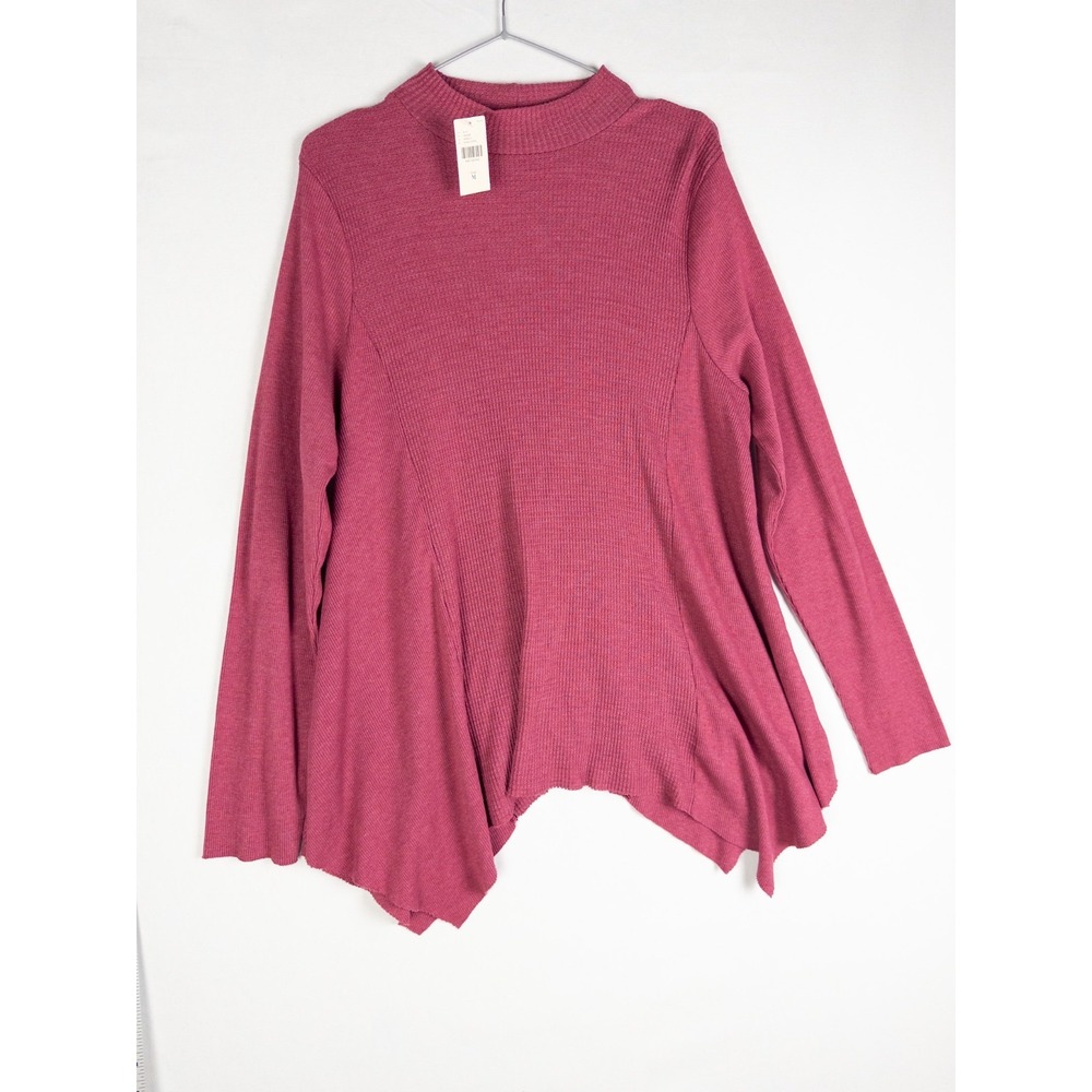 NWT Tla Anthropologie Sweater Womens M Red Waffle Knit Pullover Asymmetrical Boh